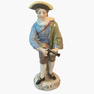 Vintage Porcelain Figurine Man Mandolin Musician Renaissance Festival Signed JE